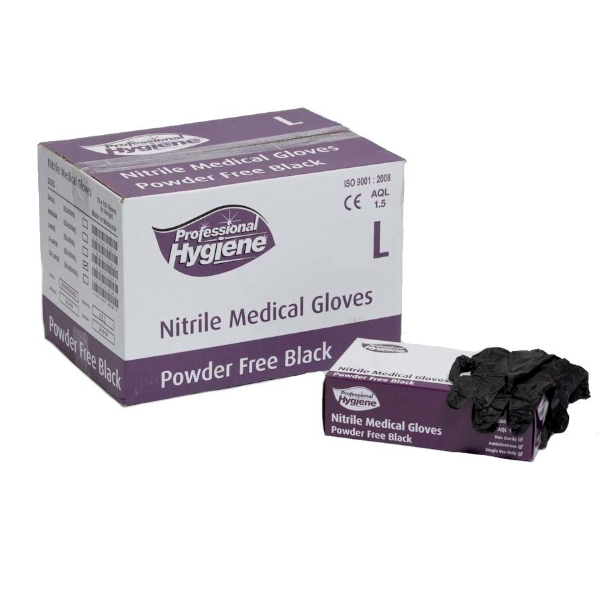 Professional Hygiene Nitrile Powder Free Gloves - Black